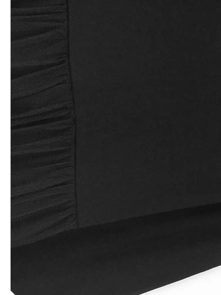 Women Black Mesh Ruffles Spliced Big Size Midi Dress New Round Neck Long Sleeve Fashion Tide Spring Autumn 2025 1DH7180