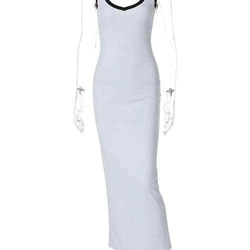 Load image into Gallery viewer, Fashion Color Block V Neck Straps Backless Slit Sexy Bodycon Maxi Dress Women Elegant Outfits Party Festival Y2K
