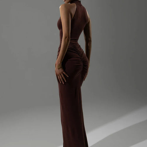 Load image into Gallery viewer, Halter Ruched Sleeveless Sexy Maxi Dress Women Gown Fashion Slim High Waist Evening Club Party Split Long Dress
