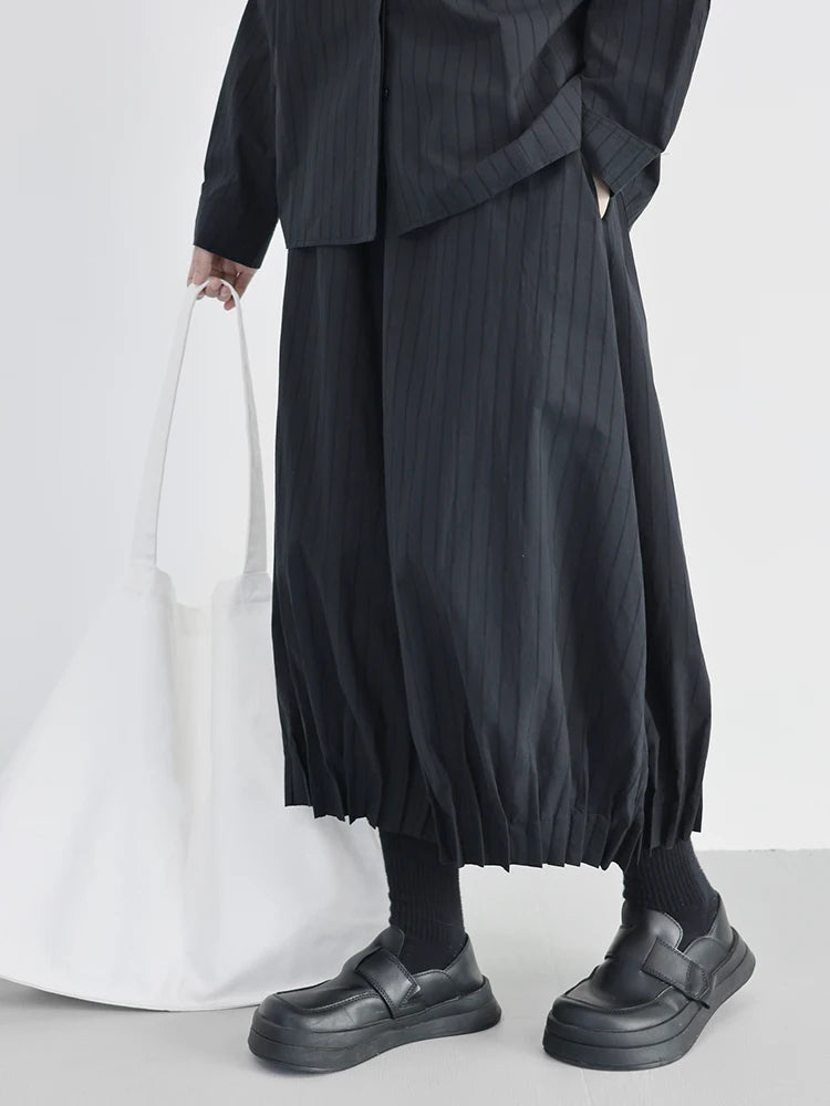 High Elastic Waist Black Striped Pleated Wide Leg Bud Pants New Trousers Women Fashion Tide Spring Autumn 2025 1DJ0832