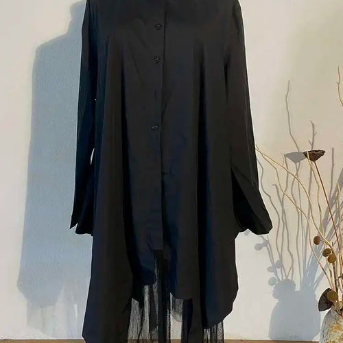Load image into Gallery viewer, Women Black Irregular Hem Big Size Shirt Dress New Lapel Long Sleeve Loose Fit Fashion Tide Spring Autumn 2025 1DE2485
