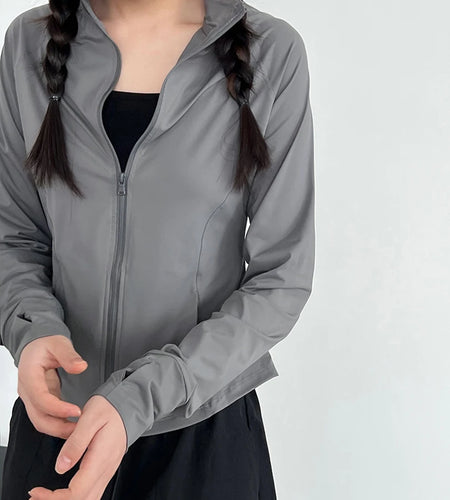 Green Slim Thin Sun Sunscreen Pocket Jacket New Stand Collar Long Sleeve Women Coat Fashion Spring Summer 2025 1DJ1519