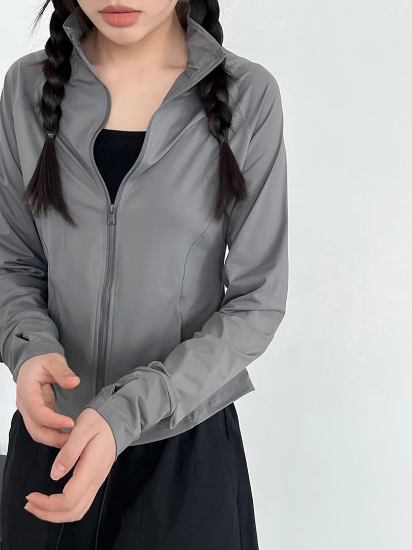 Green Slim Thin Sun Sunscreen Pocket Jacket New Stand Collar Long Sleeve Women Coat Fashion Spring Summer 2025 1DJ1519