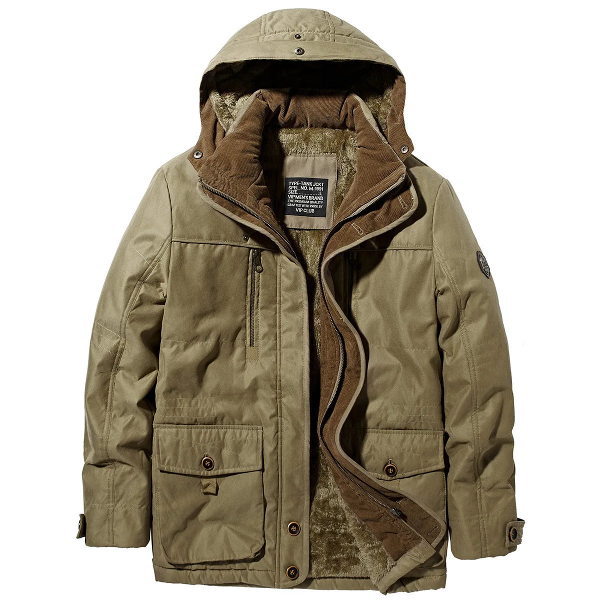 Men's Hooded Warm Winter Jacket Parka Plus Velvet Thick Warm Multi Pocket Jackets Solid Parka Male Coat Large Size Clothing