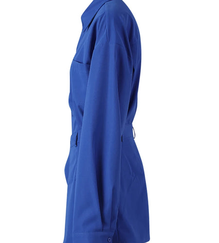 Women Blue Irregular Spliced Big Size Long Blouse New Lapel Long Sleeve Shirt Fashion Tide Spring Autumn 2025 CPG3105