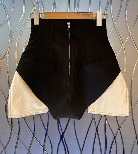 Hit Color Shorts For Women High Waist Patchwork Pocket Casual Slim Temperament Short Pants Female Fashion Clothing