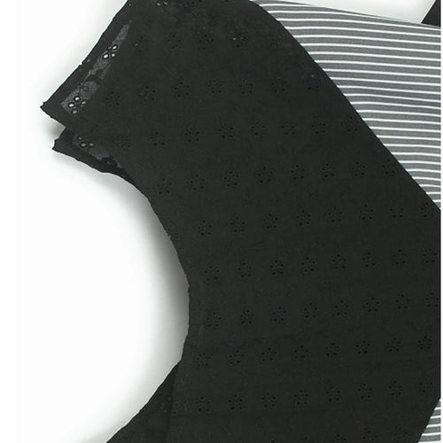 Load image into Gallery viewer, Women Black Striped Lace Hem Big Size Blouse New Stand Collar Half Sleeve Shirt Fashion Tide Spring Summer 2025 1DJ1109
