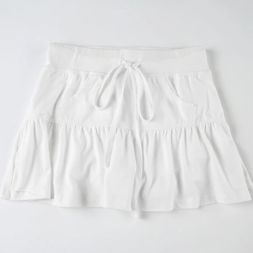 Load image into Gallery viewer, Sports Style Drawstring Strap Split A-Line Skirts Women Summer T-shaped Pocket Solid Mini Bottoms Y2K Aesthetics 2025
