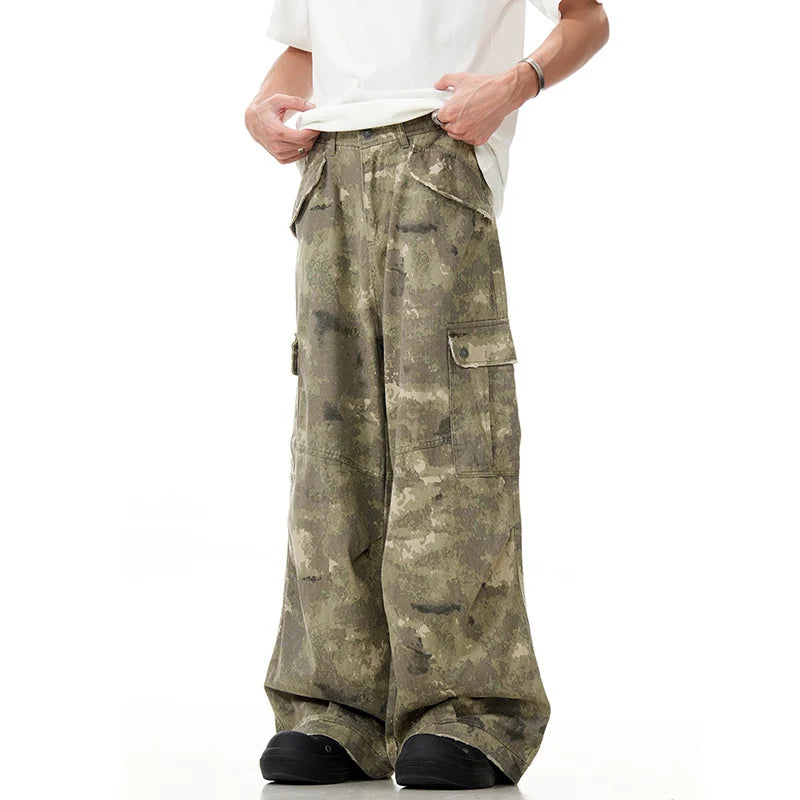 Men's Cargo Pants New American Style Multi Pocket Overalls Wide Leg Male Sweatpants Casual Toursers Spring 2025 9W1371