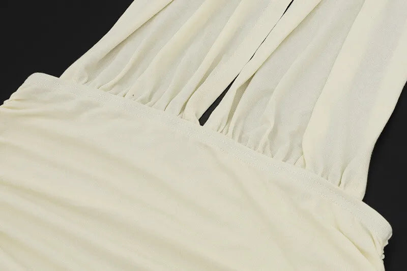 Backless Tassel Sexy Mini Dress Women Summer New Hollow Out Halter Sleeveless High Waist Ruched Skinny Club Dress