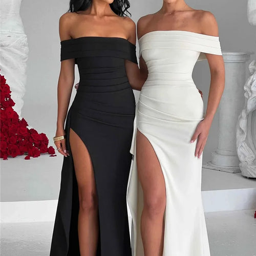 Load image into Gallery viewer, Elegant Off-shoulder High Split Maxi Dress Women Fashion Strapless Sleeveless Backless Bodycon Club Party Sexy Dress
