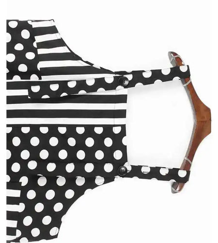 Women Black Dot Printed Big Size Pocket Strap Dress New Square Collar Sleeveless Fashion Tide Spring Autumn 2025 1DH6187