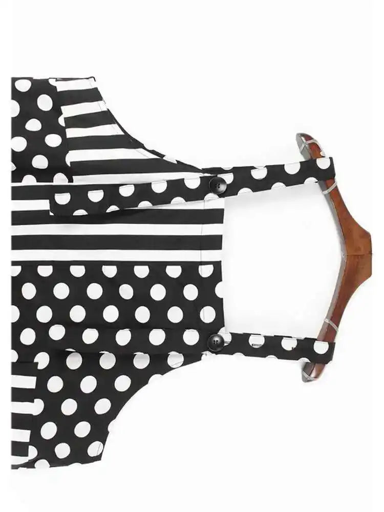 Women Black Dot Printed Big Size Pocket Strap Dress New Square Collar Sleeveless Fashion Tide Spring Autumn 2025 1DH6187