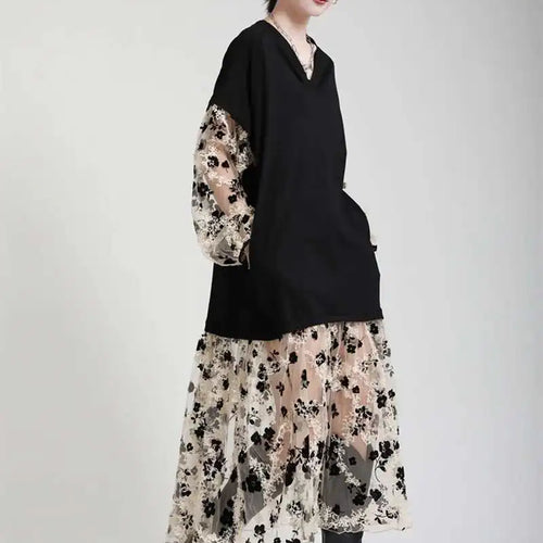 Load image into Gallery viewer, Women Pattern Printed Perspective Big Size Dress New V-Neck Long Sleeve Loose Fit Fashion Tide Spring Autumn 2025 1DE3176
