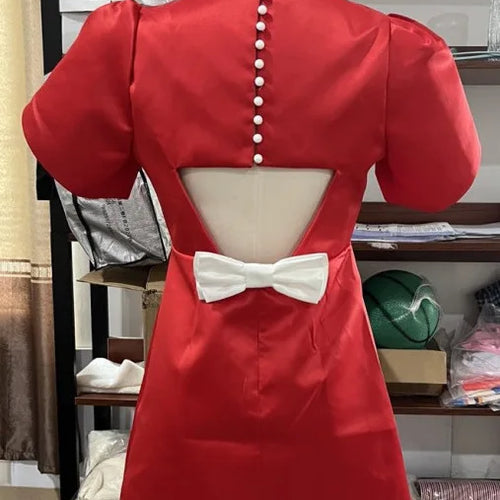 Load image into Gallery viewer, Elegant Short Sleeved Satin Slim Fit Backless  Hollow Out Bow Mini Dress For Women&#39;s Fashionable Street Party Clothing
