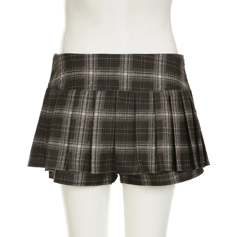 Preppy Fashion Plaid With Lining Mini Skirts Women Harajuku Zipper Summer Bottom Y2K Aesthetic Style Pleated 2025 New