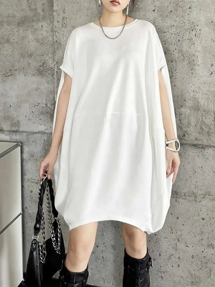 Women Black White Brief Big Size Casual Mini Dress New Round Neck Short Sleeve Fashion Tide Spring Summer 2025 1DH5840