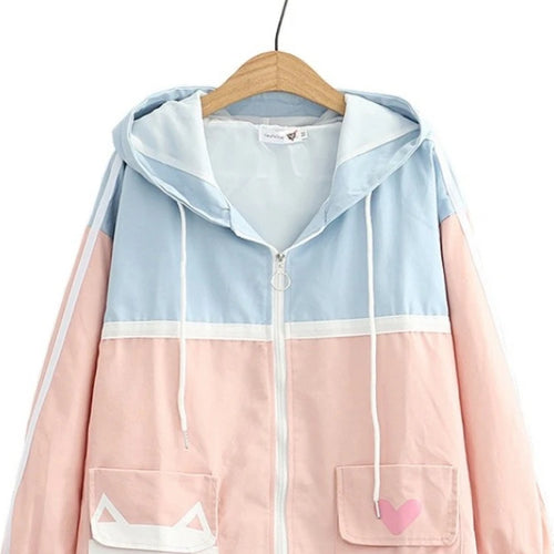 Load image into Gallery viewer, Women Zipper Hooded Jackets Coat Cartoon Print Pure Pocket Jacket Korean Style Ladies Basic Outwears Autumn Winter Clothes
