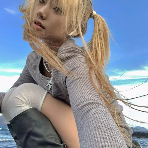 Load image into Gallery viewer, Japanese Y2k Knitted Tops Grunge Aesthetics Long Sleeve Ribbed Top Vintage Harajuku Graffiti Print T-shirt Trashy 2000s
