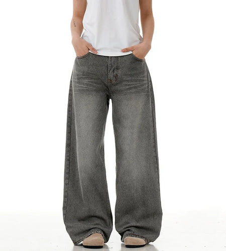 Men's Jeans New American Style  Straight Leg Washed Loose Stylish High Street Gradient Color Trendy Male Trousers 9W1717