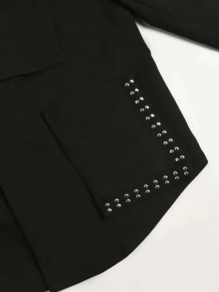 Loose Fit Black Irregular Rivet Big Size Jacket New Lapel Long Sleeve Women Coat Fashion Tide Spring Autumn 2025 1DF3046