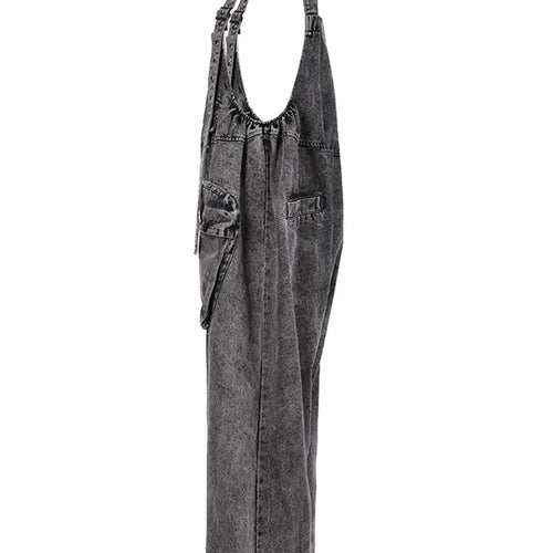 Load image into Gallery viewer, High Waist Blue Pocket Big Size Denim Overalls Trousers New Loose Fit Pants Women Fashion Tide Spring Autumn 2025 1K16401
