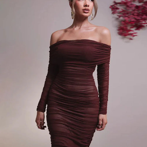 Load image into Gallery viewer, Off-shoulder Long Sleeve Sexy Maxi Dress For Women Autumn New Strapless Backless Bodycon Ruched Party Long Dress
