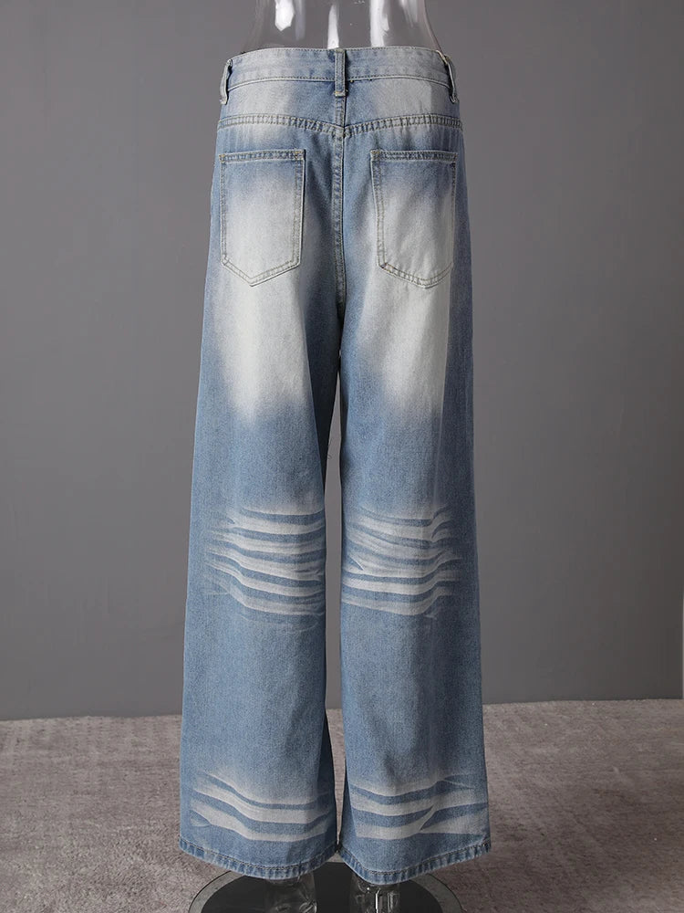 High Waist Blue Denim Vintage Pocket Casual Wide Leg Jeans New Women Trousers Fashion Tide Spring Autumn 2025 CPG3090