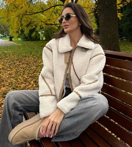 Fashion Winter Warm Lambwool Jacket Women Long Sleeve Zipper Jackets Coat Female Autumn Casual Lapel Coat