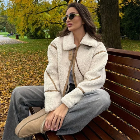 Fashion Winter Warm Lambwool Jacket Women Long Sleeve Zipper Jackets Coat Female Autumn Casual Lapel Coat