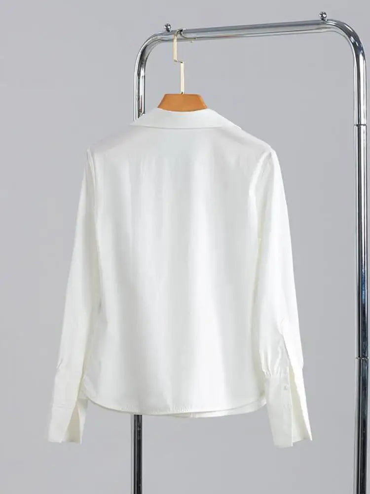 Korean Version Women White Single Breasted Shirt Autumn Winter Long Sleeve Elegant Versatile Festival Top New Streetwear Blouses