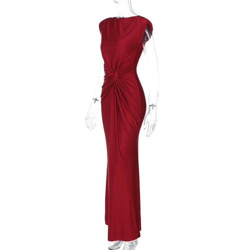 Load image into Gallery viewer, Sleeveless Ruched Sexy Maxi Dress For Women Gown Fashion Solid O Neck High Waist Bodycon Club Long Dress Vestido
