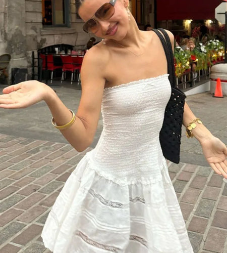 Off-shoulder Strapless A-line Sexy Mini Dress For Women Fashion Lace Sleeveless Backless High Waist Club Party Dress