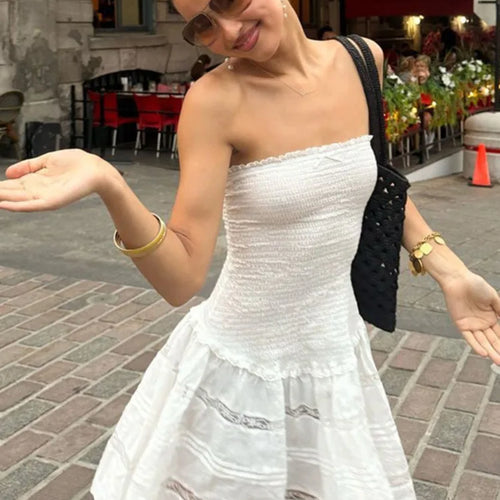 Load image into Gallery viewer, Off-shoulder Strapless A-line Sexy Mini Dress For Women Fashion Lace Sleeveless Backless High Waist Club Party Dress
