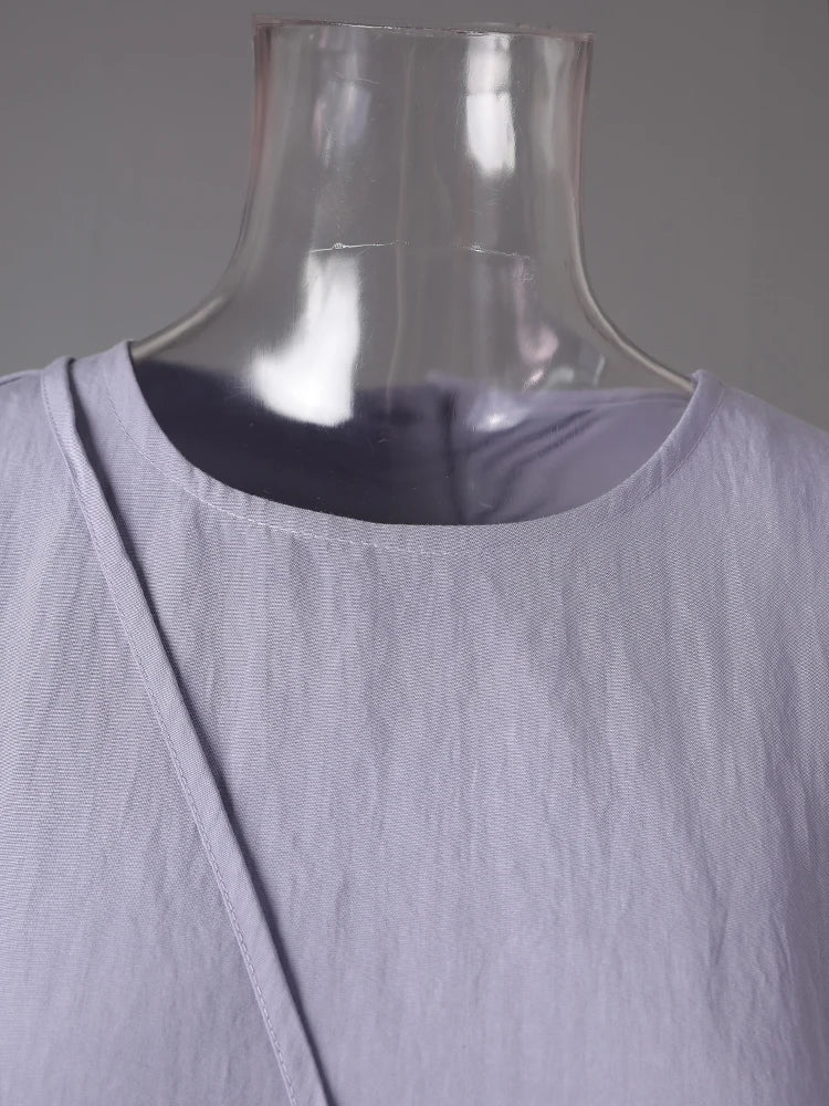 Women Light Purple Irregular Spliced Big Size Vest Dress New Round Neck Sleeveless Fashion Tide Spring Summer 2025 CPG3083