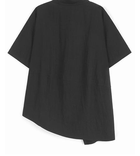 Women Black Irregular Printed Big Size Casual Blouse New Lapel Short Sleeve Shirt Fashion Tide Spring Summer 2025 1DJ1580