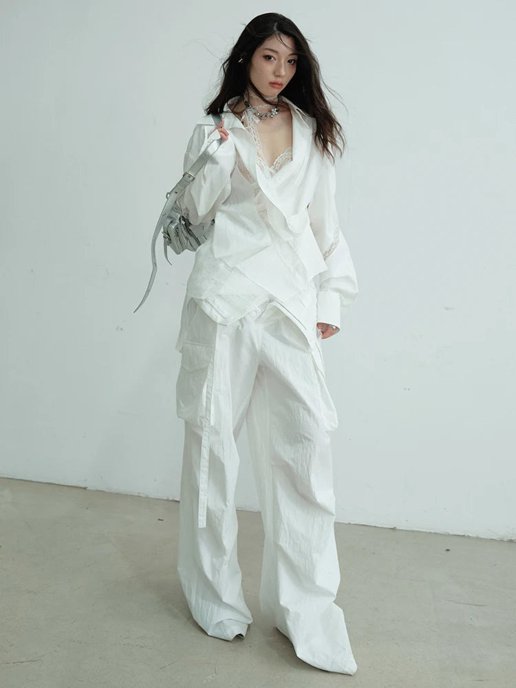 Women White Lace Hollow Out Big Size Elegant Blouse New Lapel Long Sleeve Shirt Fashion Tide Spring Autumn 2025 1DJ0688