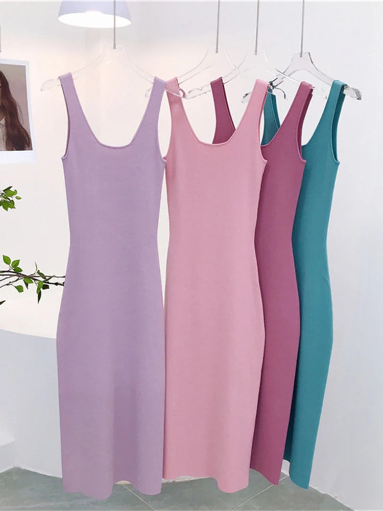 High Quality Ribbed Thick Knitted Maxi Dress For Women 2023 Sexy Bodycon Long Dress Sundress Ladies Pink Wrap Dresses C-024