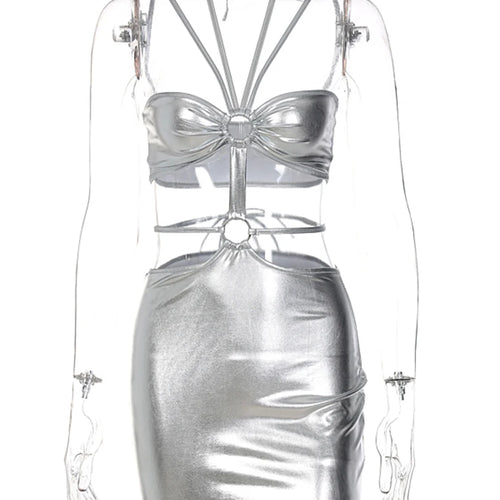 Load image into Gallery viewer, Solid Sleeveless Bodycon Halter Hollow Out Sexy Mini Dress 2021 Summer Women Fashion Streetwear Outfits Y2K
