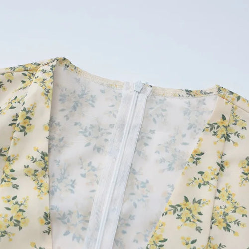 Load image into Gallery viewer, Deep V Neck Print Sexy Mini Dress For Women Fashion Lace-up Short Sleeve A-line Pleated Dress Elegant New Clothes
