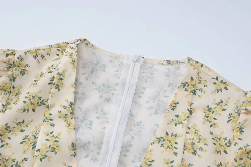 Deep V Neck Print Sexy Mini Dress For Women Fashion Lace-up Short Sleeve A-line Pleated Dress Elegant New Clothes