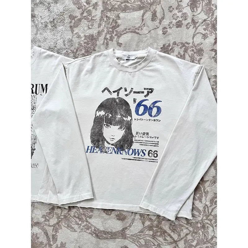 Long Sleeve T-Shirts Vintage Letter Print Japanese Harajuku Women Clothing Y2k Grunge Tops Loose Casual Tees Streetwear Female