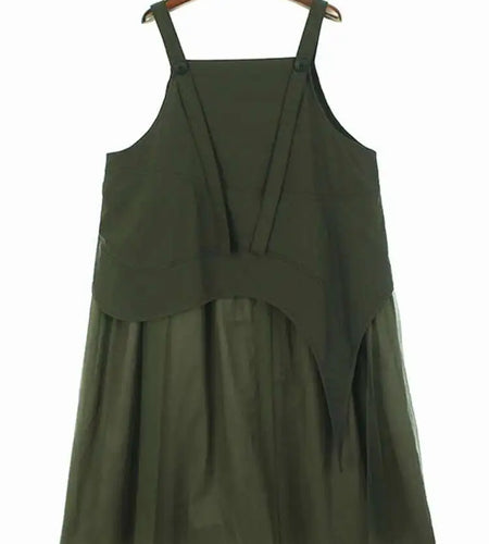 Women Black Topstitched Mesh Big Size Strap Dress New Square Collar Sleeveless Fashion Tide Spring Autumn 2025  1DH6192