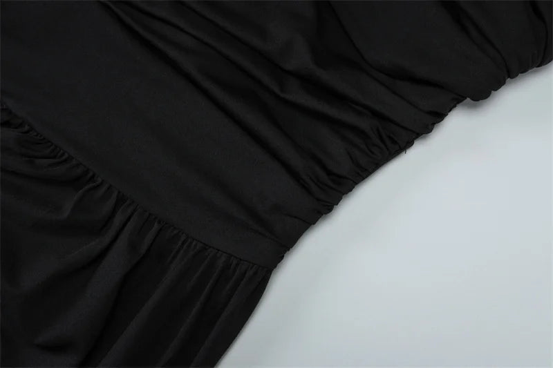 Incline Shoulder Backless Sexy Maxi Dress Women Summer New Fashion Sleeveless Pleated Ruched Club Party Long Dress