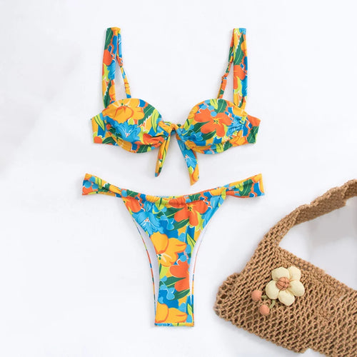 Load image into Gallery viewer, Brazilian Bikini 2024 Female Floral Thong Swimsuit Women Underwire High Cut Swimwear Push Up Bikini Set Bathing Suit
