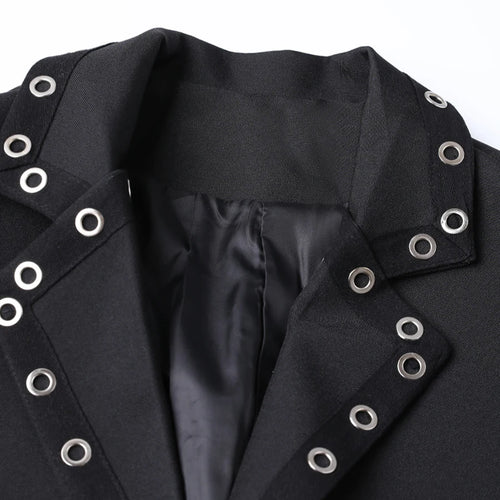 Load image into Gallery viewer, Solid Slimming Spliced Metal Ring Fashion Jackets for Women Lapel Long Sleeves Patchwork Button Jacket Female New
