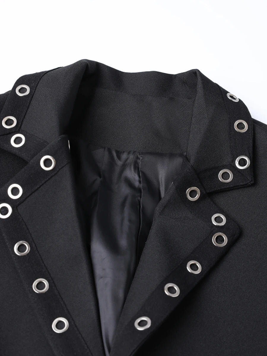 Solid Slimming Spliced Metal Ring Fashion Jackets for Women Lapel Long Sleeves Patchwork Button Jacket Female New