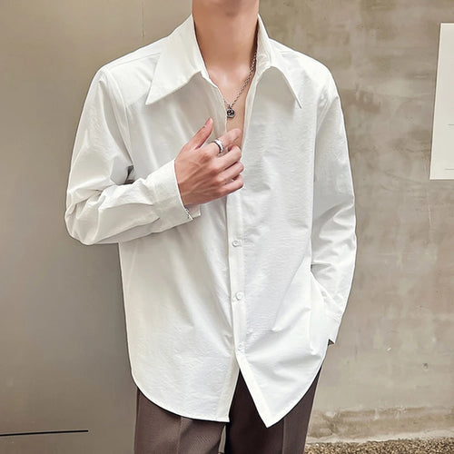 Load image into Gallery viewer, Spring Men&#39;s Shirts Long Sleeve Solid Color Casual  Large Lapel Shoulder Pad Single Breasted Male Clothing 9W1869
