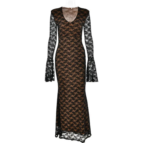 Load image into Gallery viewer, Elegant Lace Long Sleeve Sexy Maxi Dress For Women Fashion Deep V Neck Bodycon Party Club Sexy Long Dress Fashion
