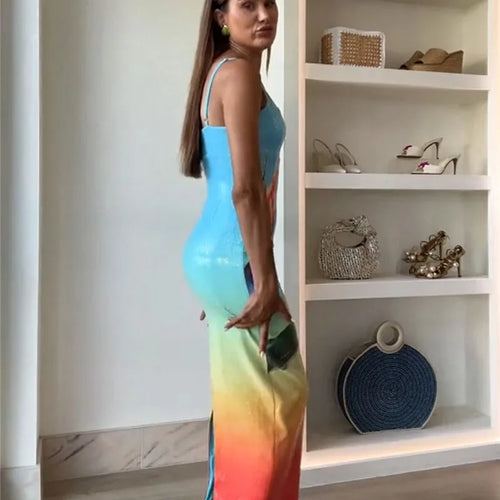 Load image into Gallery viewer, Floral Print Sexy Maxi Dress For Women Spaghetti Strap Sleeveless Backless Bodycon Slipdress Sequins Club Party Dress
